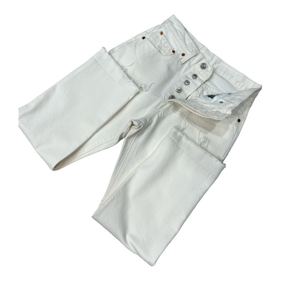 Levi’s 501 Original Crop Jeans Everything's Fine White Distressed Size 26 - Picture 7 of 12